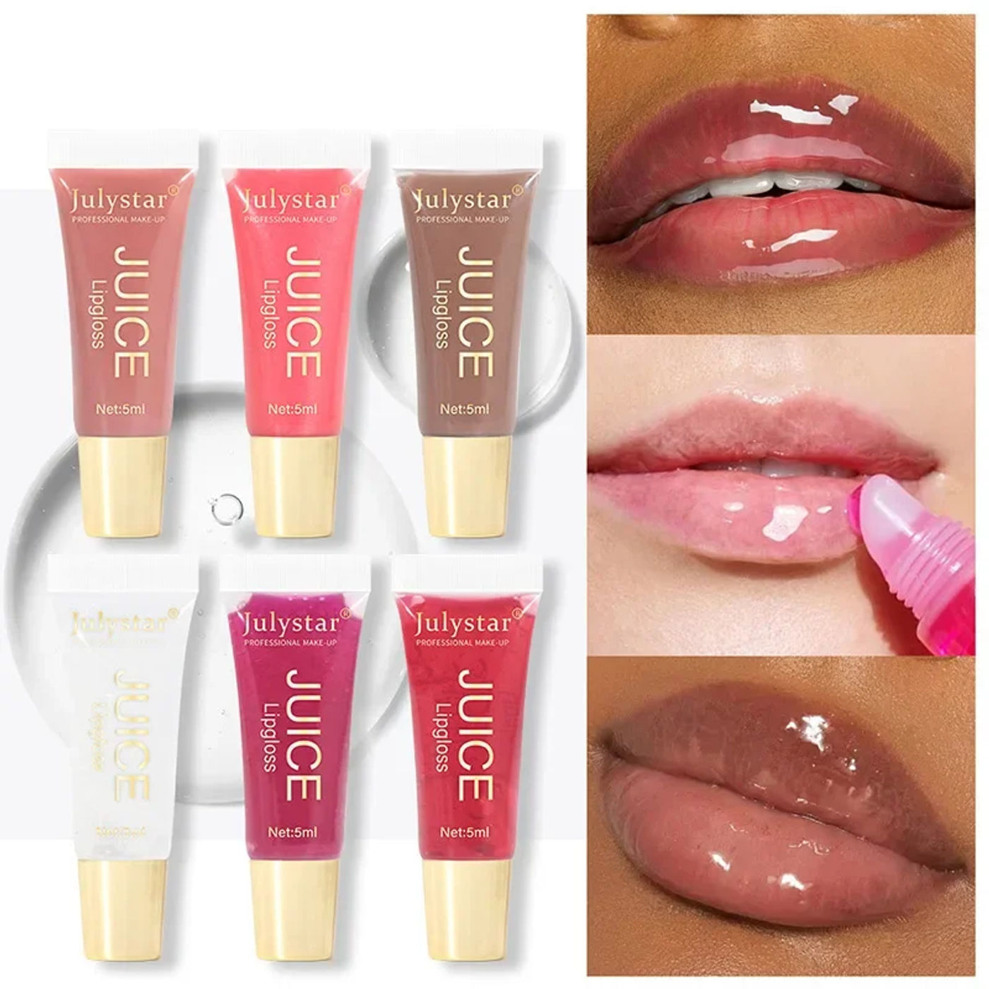 Description Picture 4 of itemNude Brown Plumping Lip Gloss Moisturising Fruit Lip Oil Transparent Fullness Lips Tint Soft Tube Makeup Applicator Beauty Care