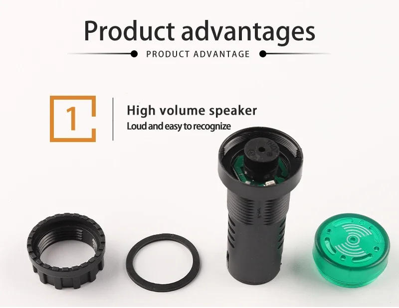 Description Picture 3 of item16mm/22mm AD16-22SM 12V 24V 110V 220V 380V Flash Signal Light Red LED Active Buzzer Beep Alarm Indicator Red Green Yellow Black