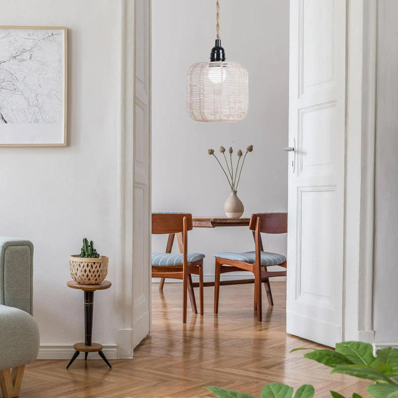 Description Picture 5 of itemDrum Rattan Lampshade Ceiling Fan Light Cover Pendant Light Fixture Accessory Rattan Woven Lampshade for Restaurant Teahouse