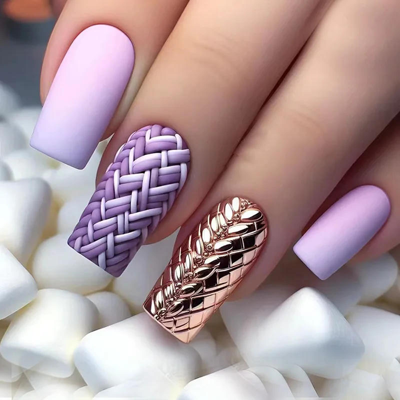 Description Picture 3 of item24Pcs False Nails with Jelly Glue Mid-length Square Head Press on Fake Nails Checkered Stripes Design Wearable Full Nail Tips