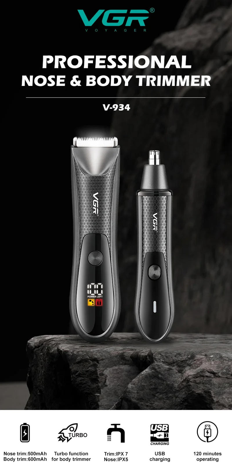 Description Picture 2 of itemVGR Hair Clipper Professional Trimmer Cordless Haircut Machine Digital Display Clipper Rechargeable Hair Trimmer for Men V-934