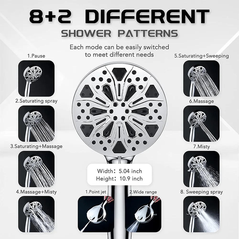 Description Picture 4 of itemHandheld Shower Head 10-Mode 5.1”High Pressure Shower Head Built-in 2-Mode Power Wash Spray Bathroom Faucet Replacement Parts
