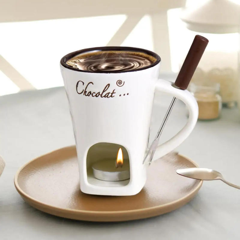 Description Picture 4 of itemMini Fondue Set with Candle and fork Ceramic Fondue Pot Cheese Chocolate Melting Hot Pot Butter Warmer Chocolate Melting Cup