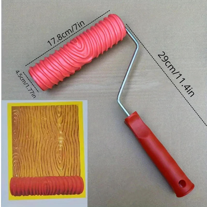 Description Picture 4 of item1pc Rubber Imitation Wood Grain Pattern Paint Roller  DIY Paint Texture Pigment Printing Wall Painting Roller With Handle  Home