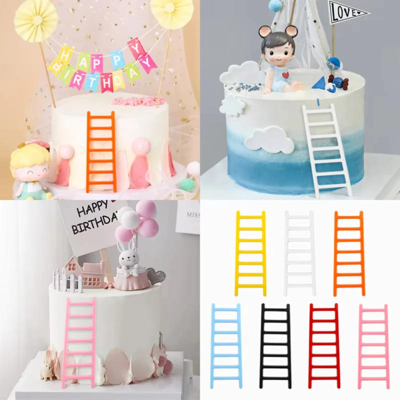 Description Picture 3 of item2pcs  Plastic Colorful Mini Ladder Cake Toppers for Children's Birthday Party Cake Decorations Supplies