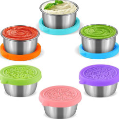 1pc Salad Dressing Container With 1.35oz/40ml Reusable Stainless Steel Cup And Leakproof Silicone Lids For Lunch Box And Picnic