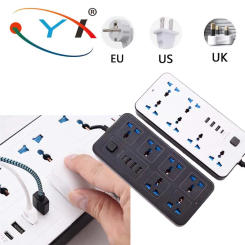 Univeras 2m EU US UK Plug Power Strip AC Outlet Multitap Extension Cord Electrical Socket with Type C USB Port Charge Adapter