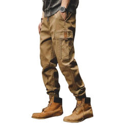 Men Cargo Pants with Multiple Pockets Elastic Waist Ankle-banded Design Pants Long Trousers