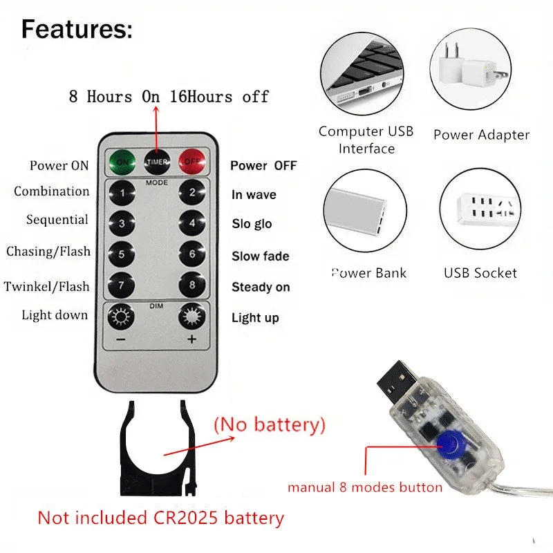 Description Picture 5 of itemLED Curtain String Lights USB Christmas Garland Decor Fairy Light 8 Modes Remote Control Wedding Party Xmas Decoration for Home