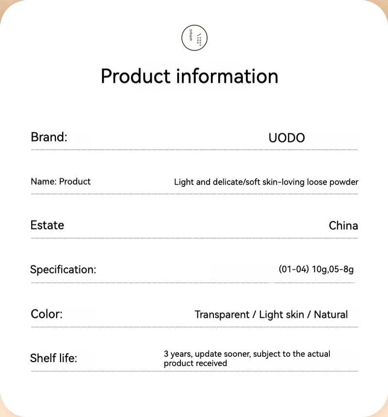 Description Picture 5 of itemUodo Loose Powder Makeup Oil Control Dry Skin Long-lasting Setting Foundation Glitter Flagship Genuine Goods Udo