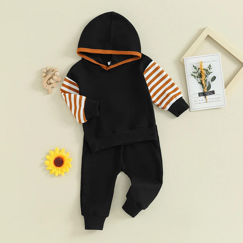 Description Picture 4 of itemBaby Boys Pants Set Long Sleeve Hooded Striped Hoodie with Elastic Waist Sweatpants Infant Clothes