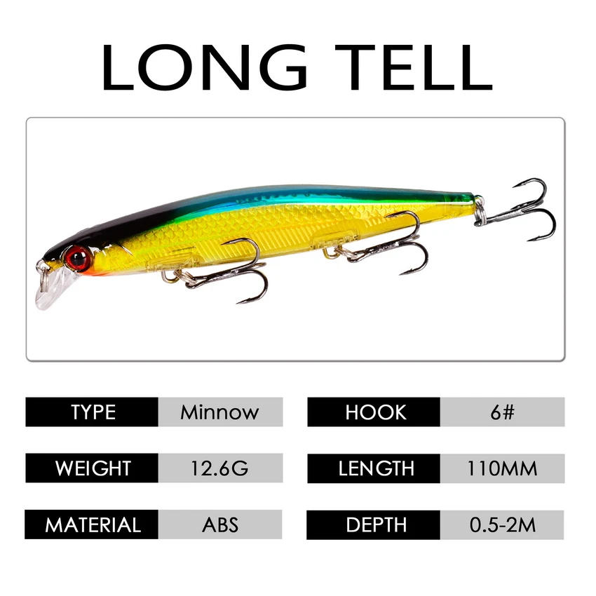 Description Picture 2 of item11cm 12.9g Minnow Fishing Lure Laser Hard Artificial Bait 3D Eyes Fishing Wobblers Pike Carp Bait Crankbaits Fishing Tackle