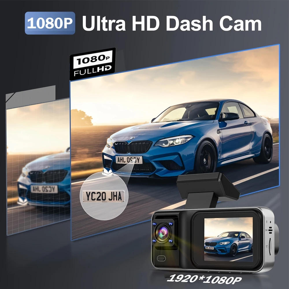 Description Picture 3 of item3 Channel Car DVR HD 1080P 3-Lens Inside Vehicle Dash CamThree Way Camera DVRs Recorder Video Registrator Dashcam Camcorder