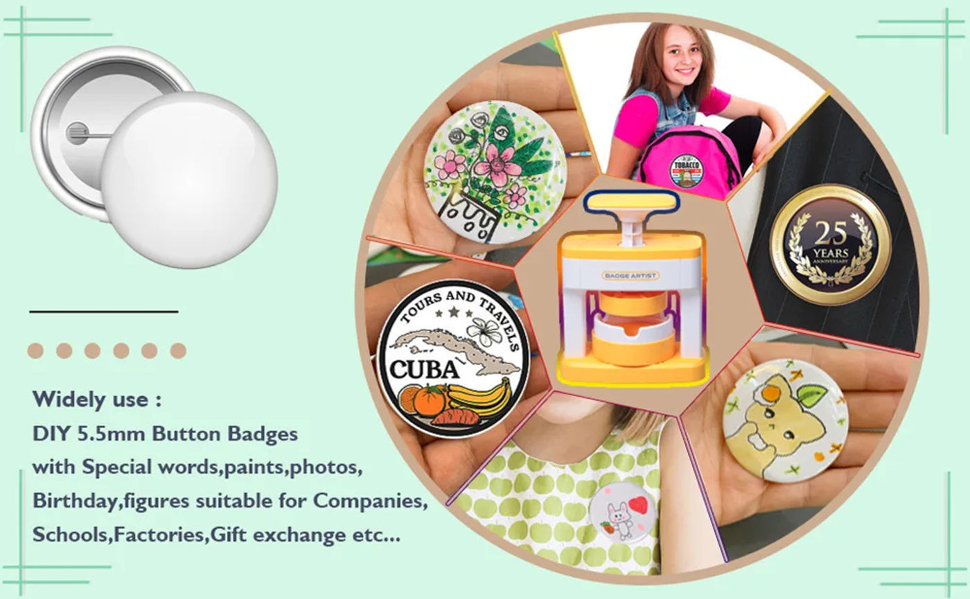 Description Picture 3 of item55MM Newest Badge Maker Machine Installation-Free, for DIY Pin Button Press Badges Maker Machine with 48Pcs Button+Circle Cutter