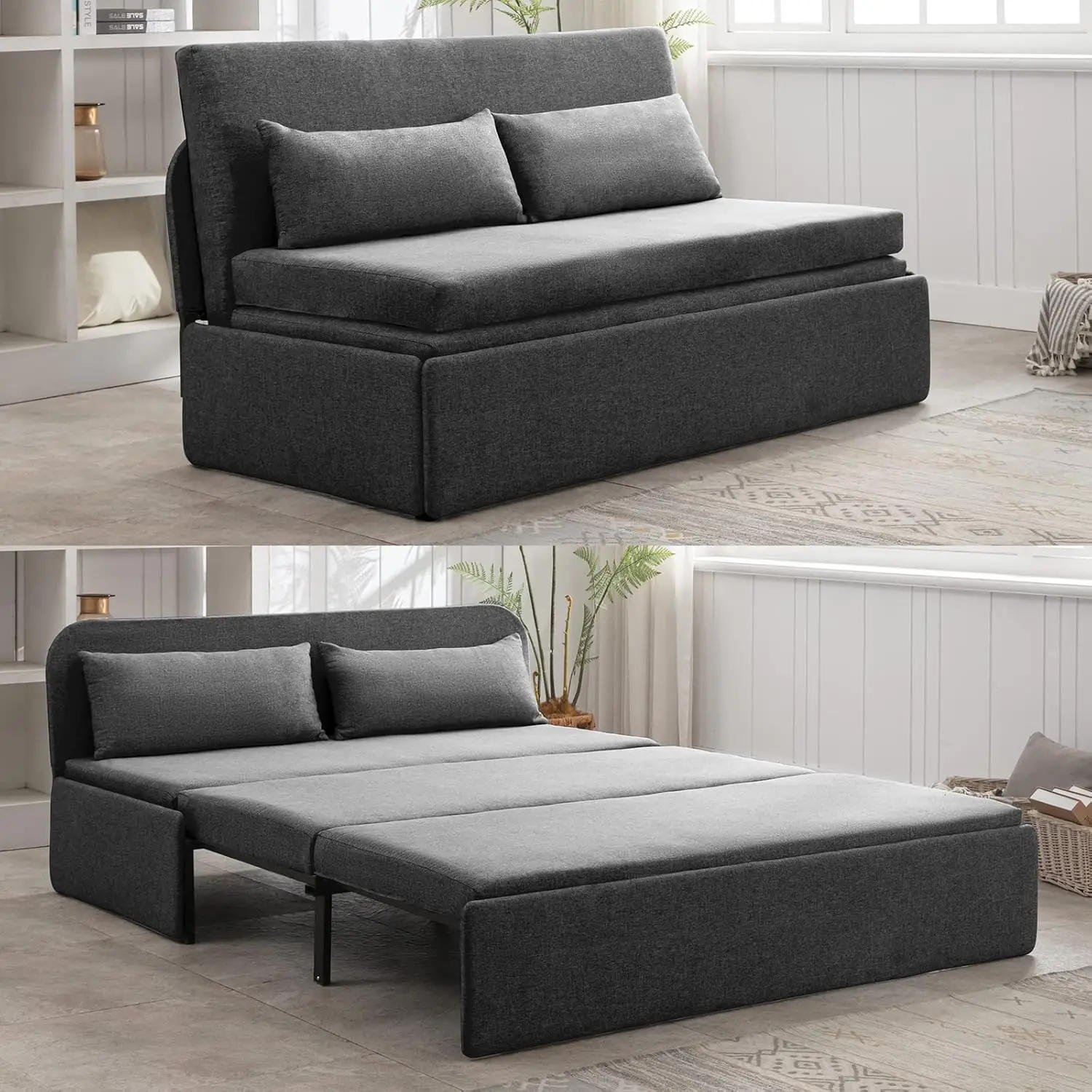 Description Picture 2 of itemSofa Bed, Queen Folding, Linen Convertible with Convertible Mattress, Double Folding Sofas Bed with 2 Cushions, Sofa Sleeper