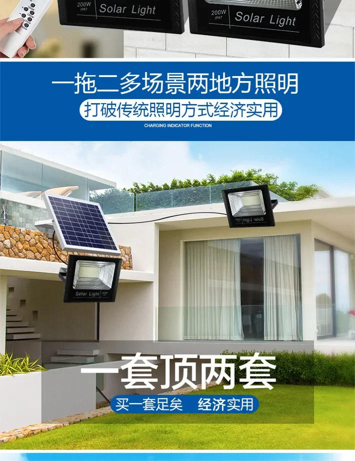 Description Picture 3 of itemLED solar lights, outdoor rainproof flood lights, split one-to-two, courtyard wall lamps, household road lighting  solar light