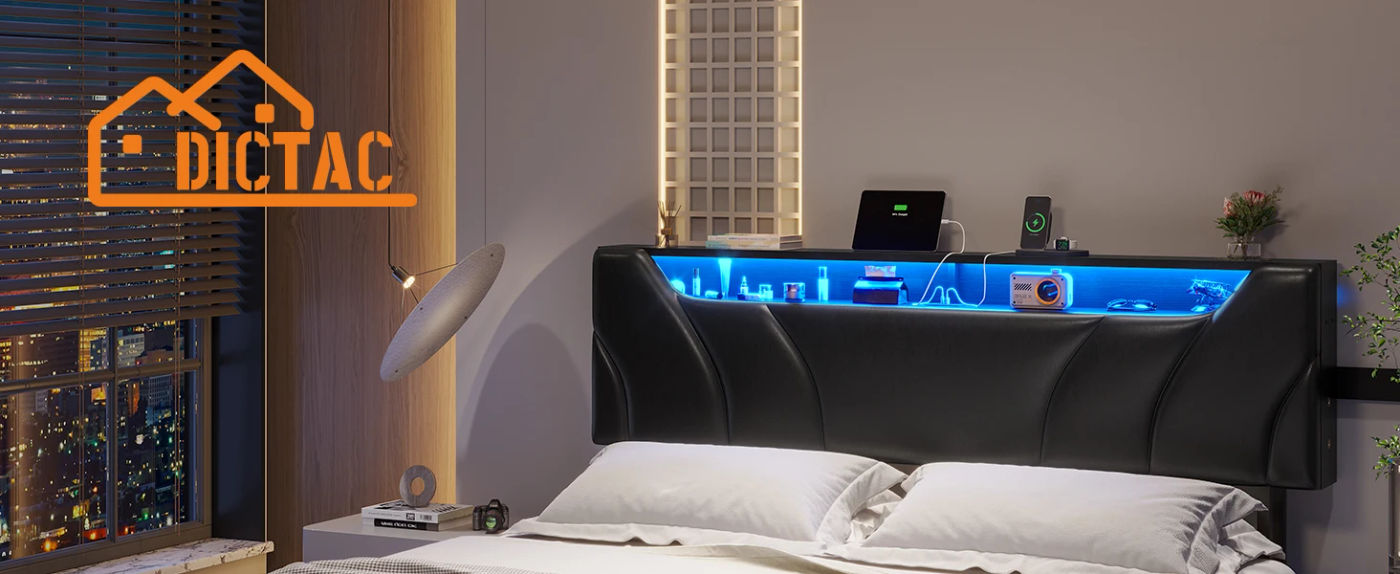 Description Picture 2 of itemDIAC Storage Headboard and Lights Queen Size Visual Floating LED Bed Frame with Type-C &