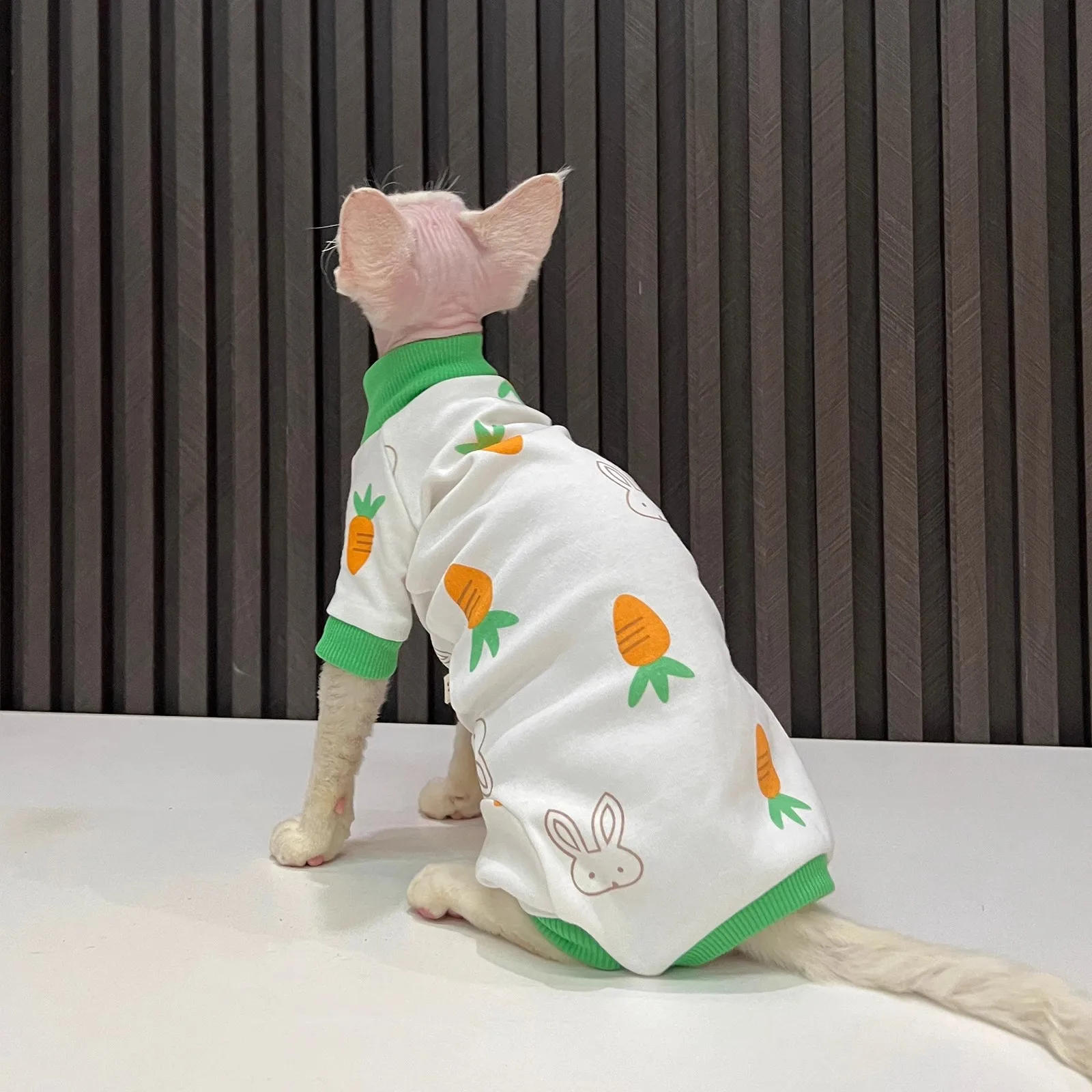 Description Picture 4 of itemSpring Autumn Cat Clothes for Cats Cherry Print Sphynx Hairless Cat Jumpsuit Turtleneck Full Coverage Kitten Cat Pajamas Onesies