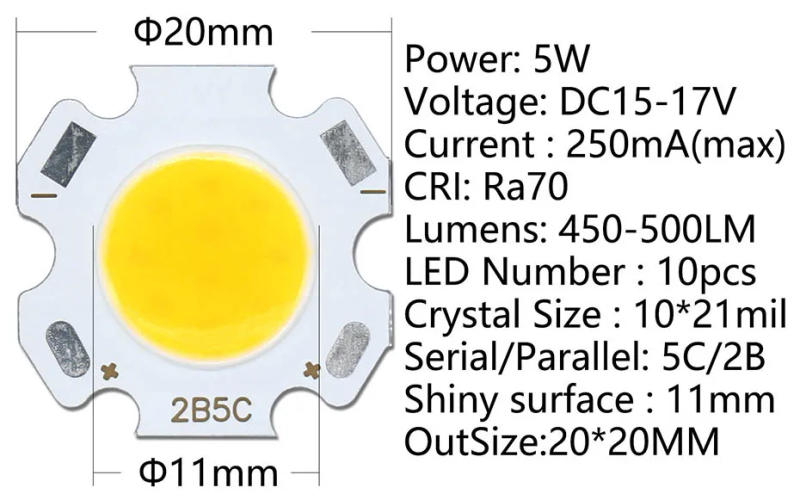 Description Picture 5 of item20pcs a lot High Power LED COB Light Bulb 250mA Size 20MM 3W 5W 7W 10W LED Source Chip Light Lamp SpotLight Downlight Lamps DIY