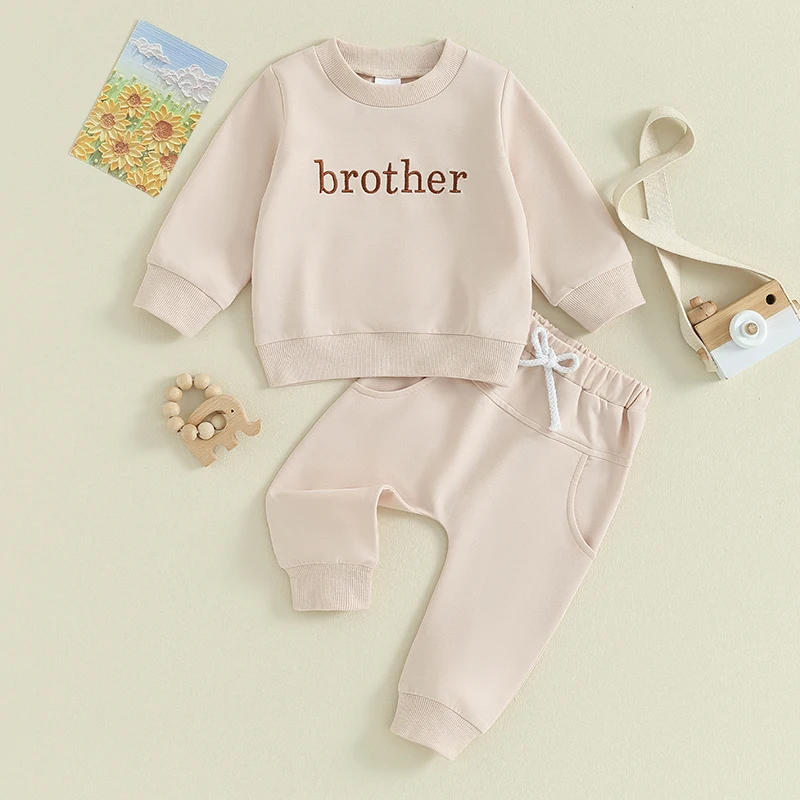 Description Picture 2 of itemBaby Boy 2Pcs Fall Outfits Long Sleeve Letter Embroidery Sweatshirt Pants Set Spring Clothes