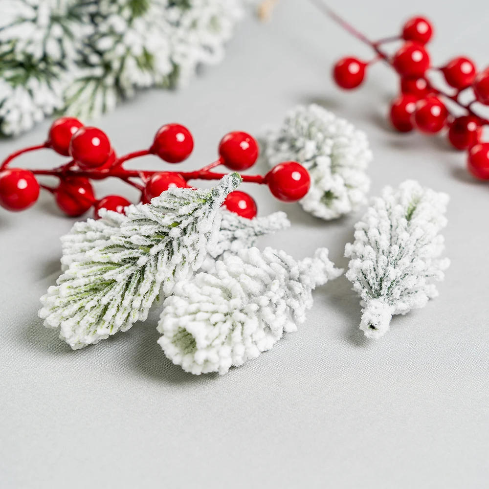 Description Picture 4 of item20/10pcs Artificial Cedar Snow Pine Branches Christmas Tree Wedding Decorations DIY Desktop Living Room Home Kitchen Faux Plants