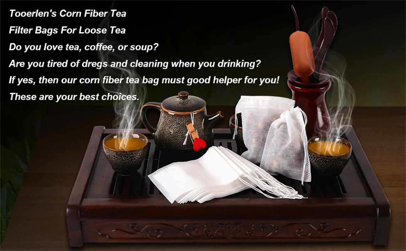 Description Picture 3 of item100Pcs Tea Bags Disposable Filter Bags for Tea Infuser with String Heal Seal Food Grade Non-woven Fabric Natural Tea Filter Bags