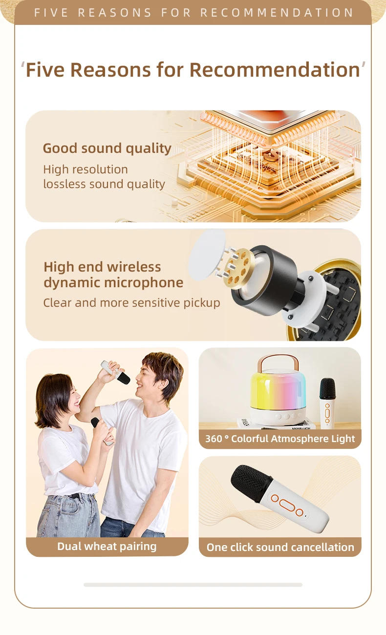 Description Picture 3 of itemMini Speaker Karaoke  With 2 Wireless Microphone for Kids mini BT speaker karaoke speaker with mic Best Gift Portable Led