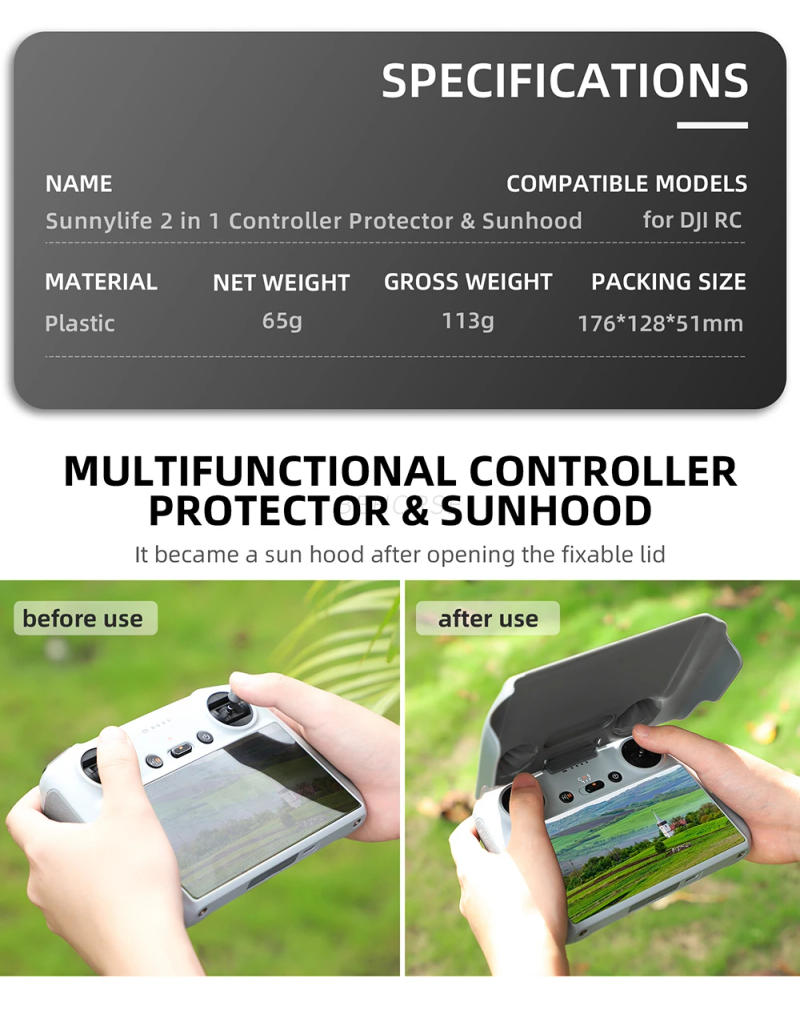 Description Picture 5 of item2 in 1 Remote Controller Sun Hood Sunshade Screen Protective Shell Cover For DJI Mini 3 Pro/Mini 3/Mavic 3 RC Drone Accessories