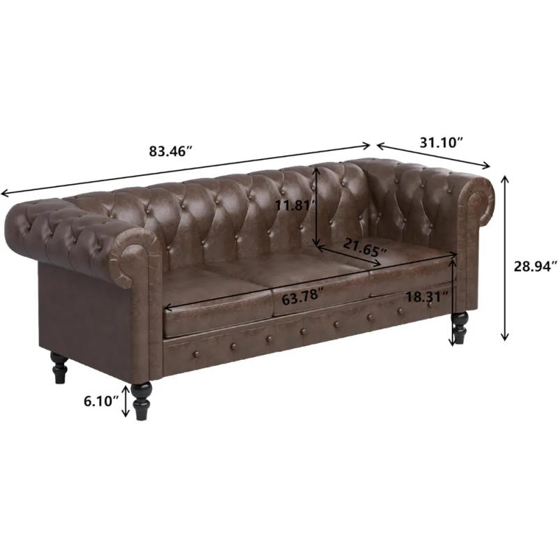 Description Picture 5 of itemChesterfield Sofas, 83" PU Couch,Tufted 3 Seats Living Furniture, Mid-Century Sofa Couch Daybed for Living Room and Bedroom