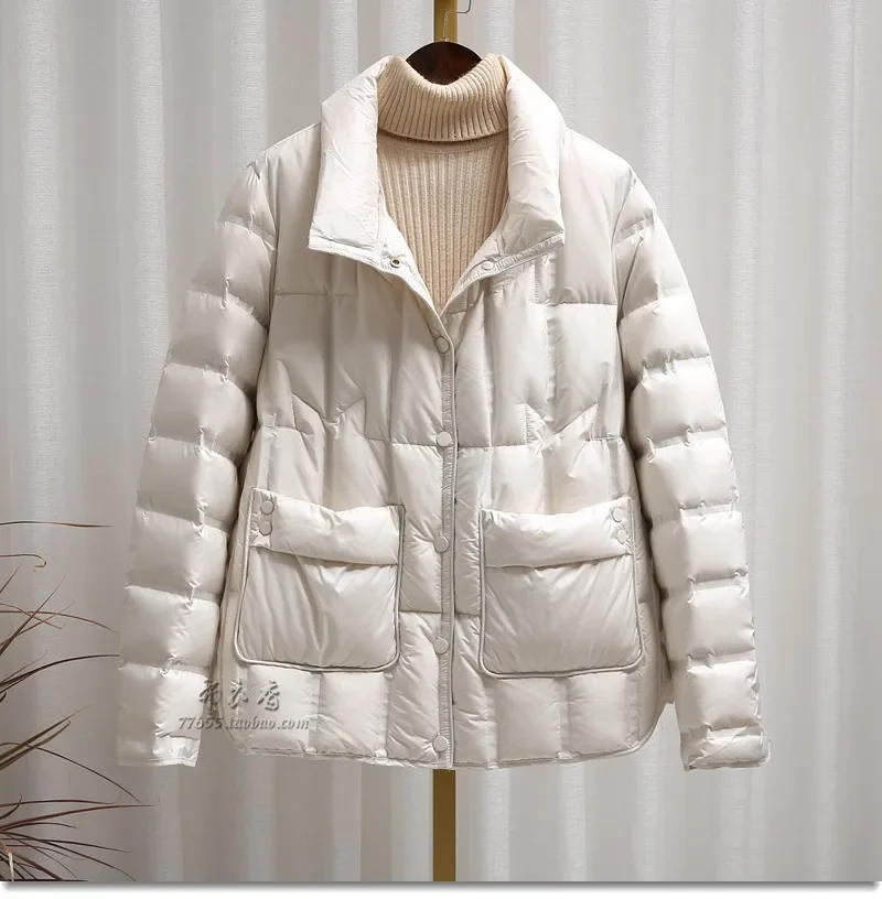 Description Picture 6 of item90% White Duck Down Coat 2024 New Winter Women Casual Light Puffer Jacket Female Short Single Breasted Warm Parkers