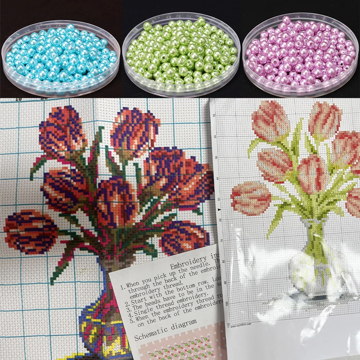 Description Picture 2 of itembead embroidery kits Diy bead embroidery kits beadwork circuits pearl 3mm printed cotton canvas beads Cross Stitch Red car
