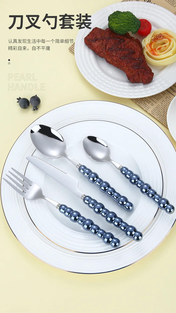 Description Picture 6 of item4Pcs/Set Luxury Dinnerware Stainless Steel Spoon and Fork Ceramic Pearl Handle Western Silver Cutlery High-looking Tableware