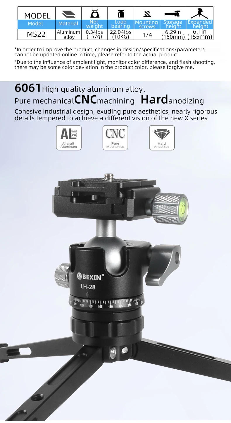 Description Picture 4 of itemBEXIN Mini Ball Head With 1/4 Screw for Aluminum Alloy Camera Phone Speedlite MS22 Tripod Selfie Stick Foldable and Lightweight