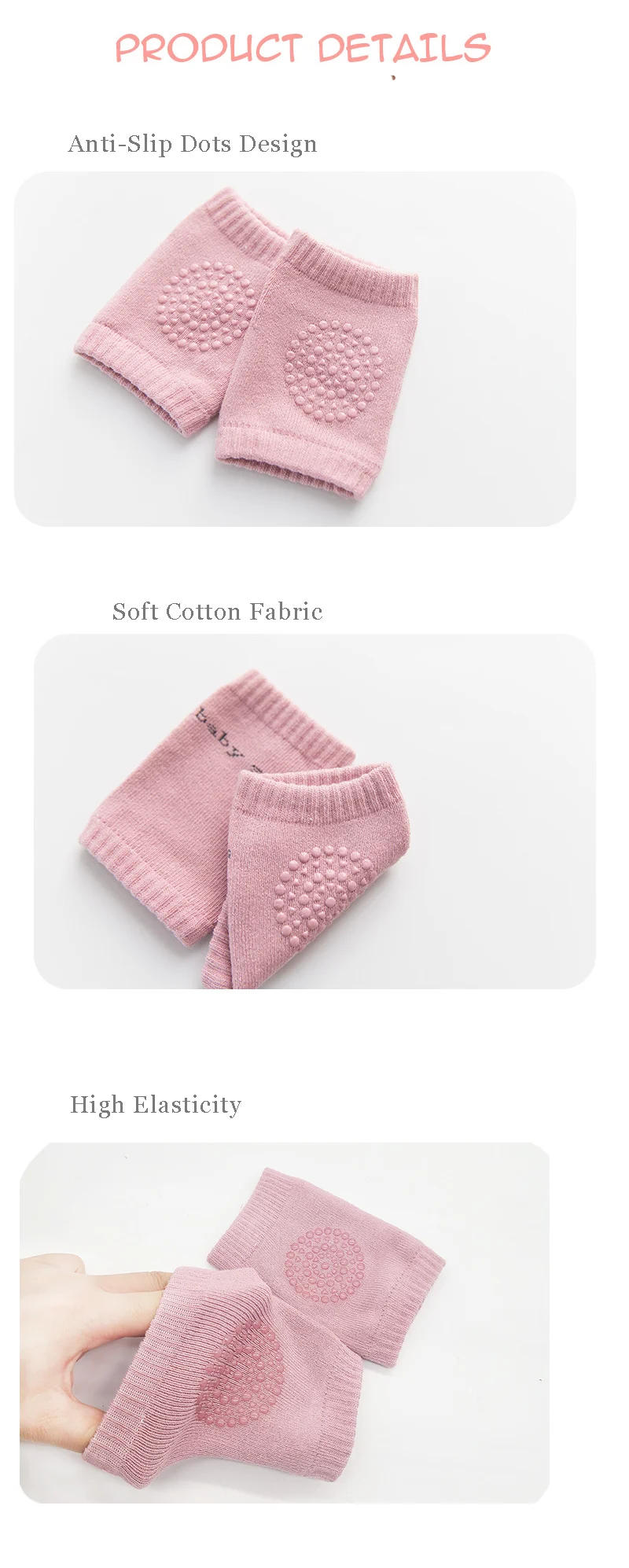 Description Picture 4 of item3/5Pairs Baby Knee Pads Toddler Crawling Anti-Slip Kneepads Unisex Boy Girl Elbow Cushion Pad Safety Protector Cotton Leg Warmer