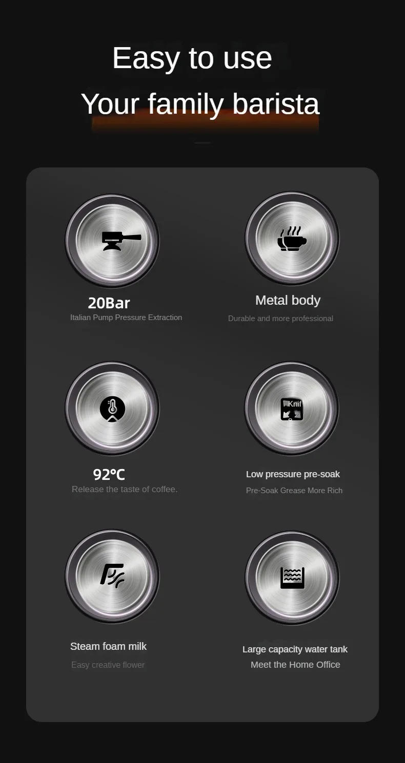 Description Picture 4 of itemEspresso Coffee Machine Home Semi-automatic Coffee Machine 20bar High Pressure Extraction Milk Coffee Machine Cappuccino, Latte