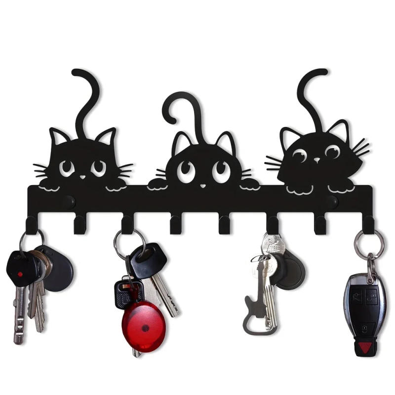 Description Picture 2 of itemWall Mounted Key Holder Cute Cat Key Rack Festive Atmosphere Cat Wall Rack Hook Household Key Coat Hanger Hook