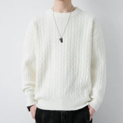 Autumn Winter Men Vintage O Neck Solid Color Mens Knitted Pullovers Loose Harajuku Mens Retro Knitwear Pullover Sweaters C98