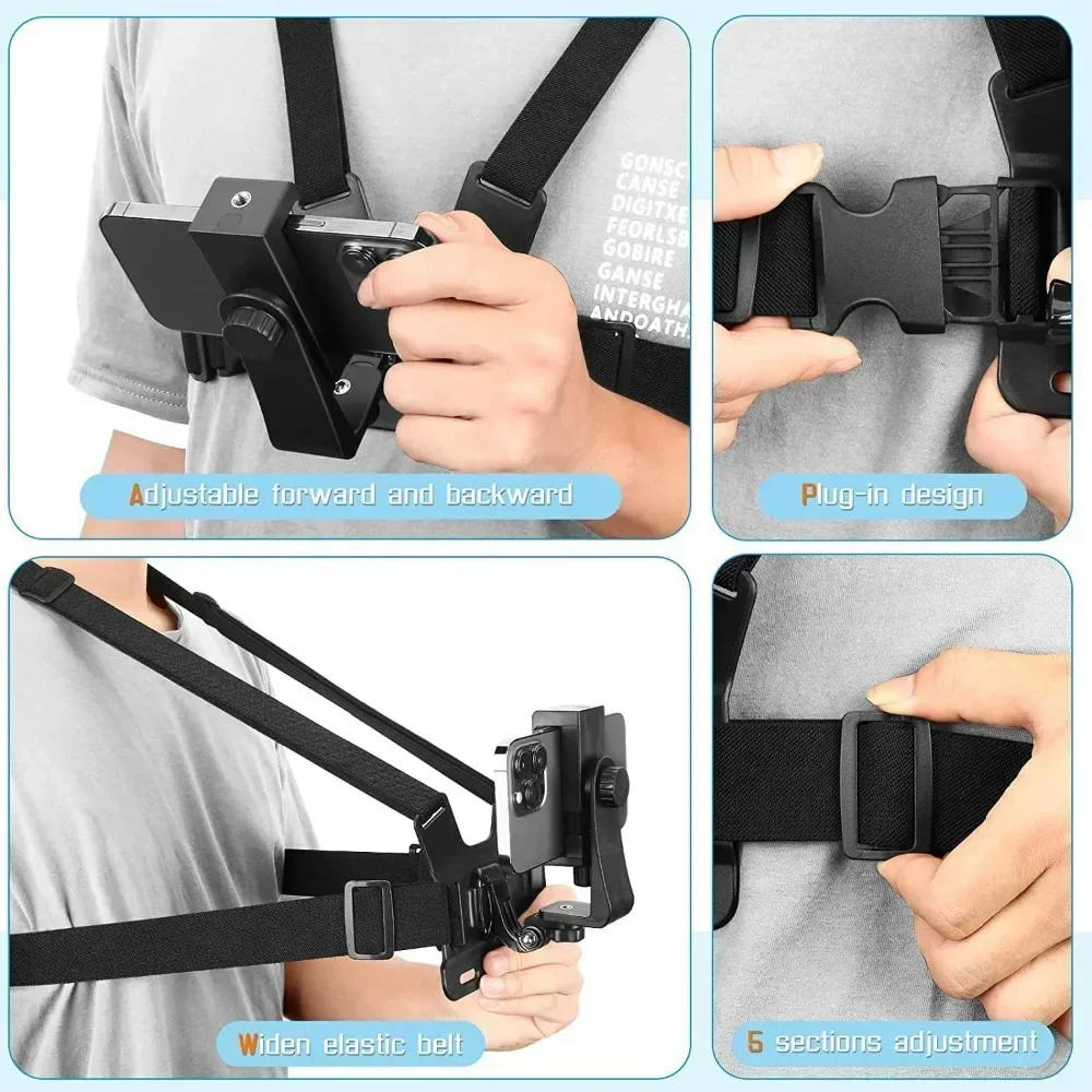 Description Picture 5 of itemHands Free Adjustable Phone Chest Strap Holder Stand Universal Stabilizer Selfie Stick Monopod for IPhone GoPro Go Pro Tripod