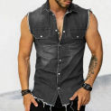 2024 Spring Summmer New Mens Denim Vest Ripped Jean Jacket Coats Waistcoat Men Sleeveless Jacket Male Tank