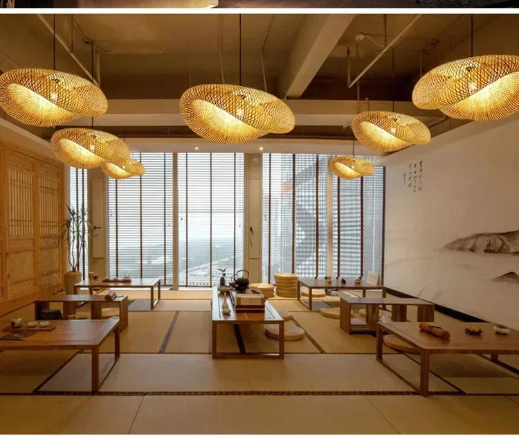 Description Picture 6 of itemBamboo Hand Weaving Pendant Lights 38cm Hanging LED Ceiling Lamp Chandelier Fixture Rattan Hand Craft Woven Home Bedroom Decor