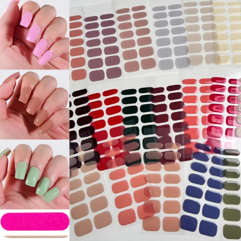 Description Picture 2 of item16Tips Oval Solid Color Nail Stickers Decals UV Semi Curing Gel Nail Sticker Christmas Red/Green Full Cover DIY Manicure Wraps *