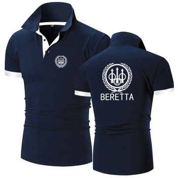 Beretta Guns Logo Men's New Summer Printing Fashion Business Lapel Polo Shirts Comfortable Short Sleeves Harajuku Casual Top