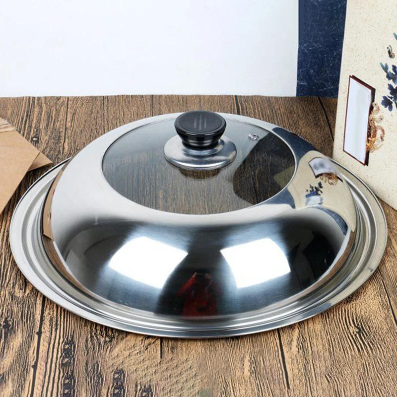 Description Picture 4 of itemStainless Steel Visible Pot Lid Combined Tripod Wok Cover Kitchen Cookware Accessories Replacement 28CM
