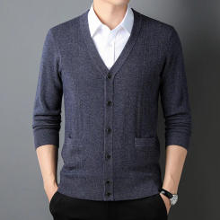 Men 100% Superfine Merino Wool Knitted Thicken Cardigan 2024 New Autumn Winter Man Sweater Coats