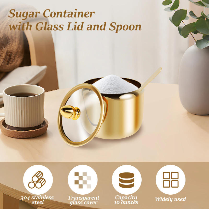 Description Picture 2 of item304 Stainless Steel Food Storage Pots Sugar & Tea Cans With Lid and Spoon Set Multifunctional Condiment Pot Kitchen Coffee Jars