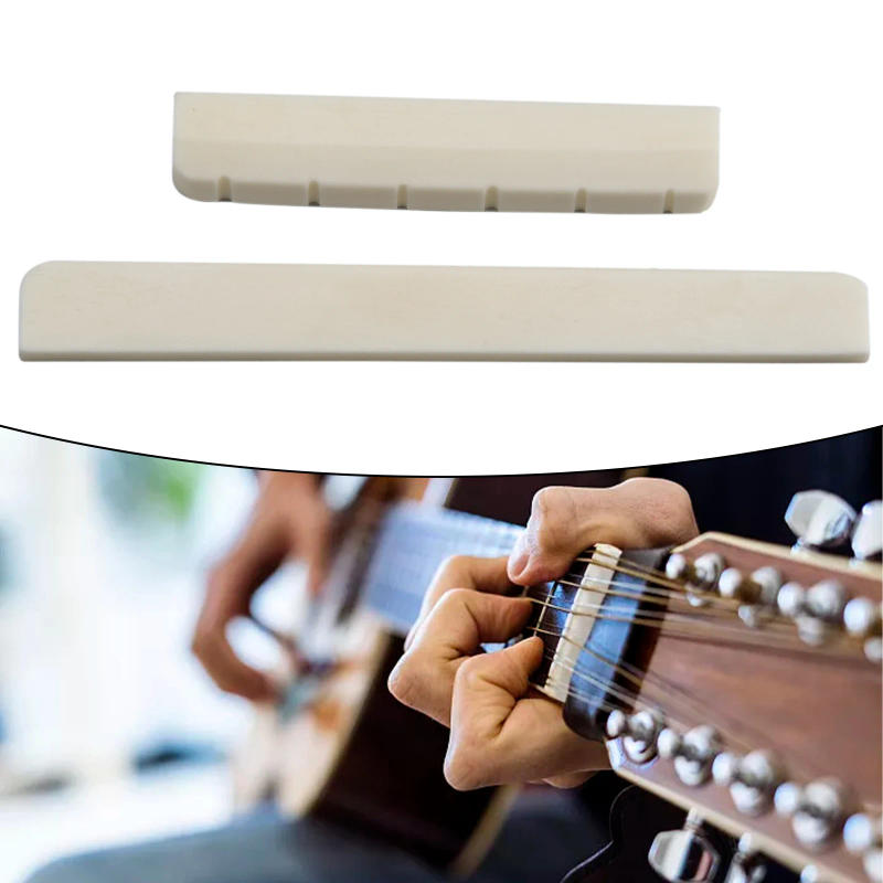 Description Picture 4 of item1Pair 12 Strings Acoustic Guitar Cattle Bone Bridge Saddle Nut Musical Instrument Part Classical Acoustic Guitar Nut Set