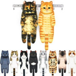 Cute Cat Hand Towel Cute Cat Decor Hanging Washcloths Funny Housewarming Face Towels For Bathroom Kitchen Cats Lovers