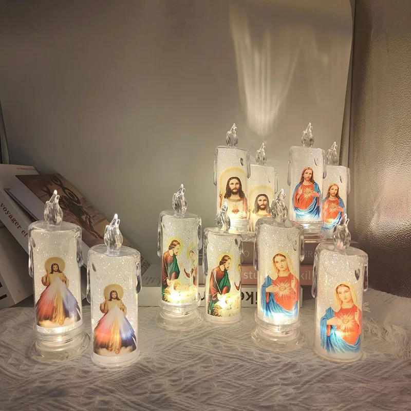 Description Picture 2 of itemJesus Catholic Christian Religious Ceremony Virgin Electronic Flameless LED Devotional Prayer Candles Light Religious Decoration