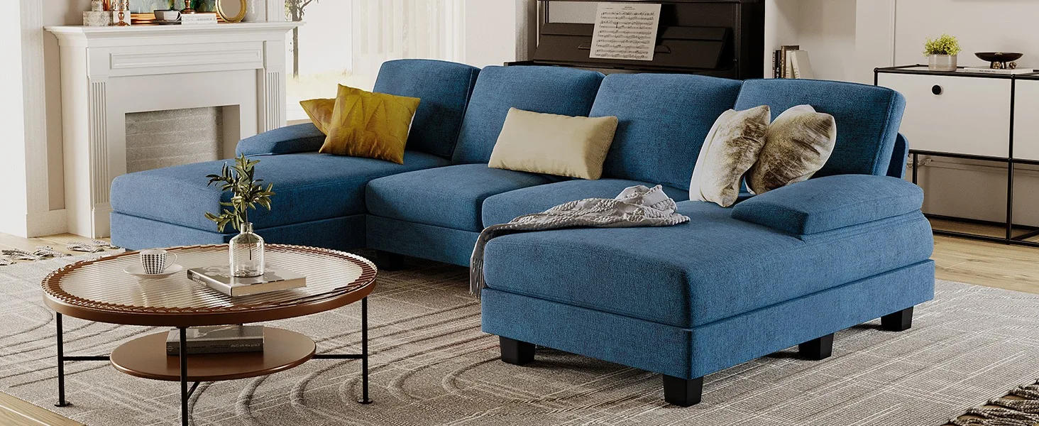 Description Picture 2 of itemSectional Couches for Living Room, U-Shaped Sofa Couch with Linen Fabric, 4 Seat Sofa Set with Double Chaise for Apartment