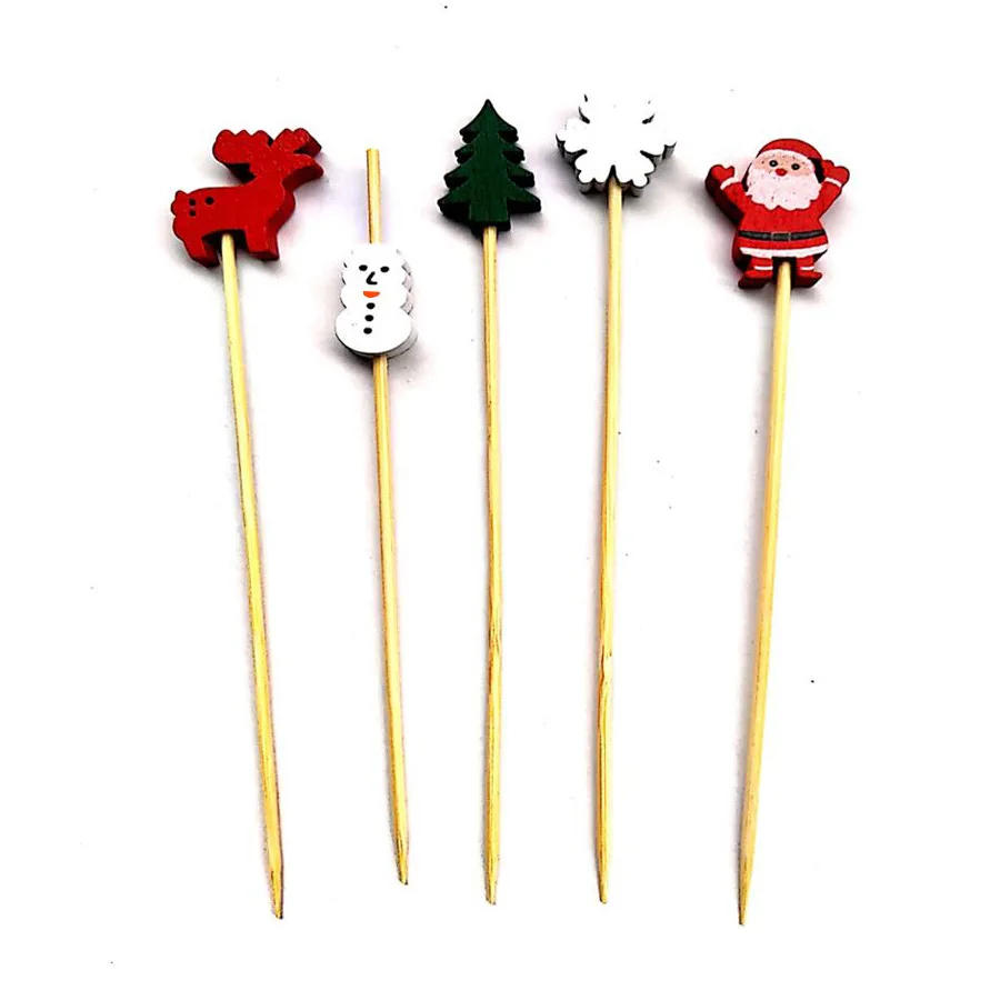 Description Picture 5 of item50pcs Christmas Bamboo Skewer Cocktail Picks Cupcake Topper Disposable Food Dessert Toothpicks Fruit Sticks Party Supplies
